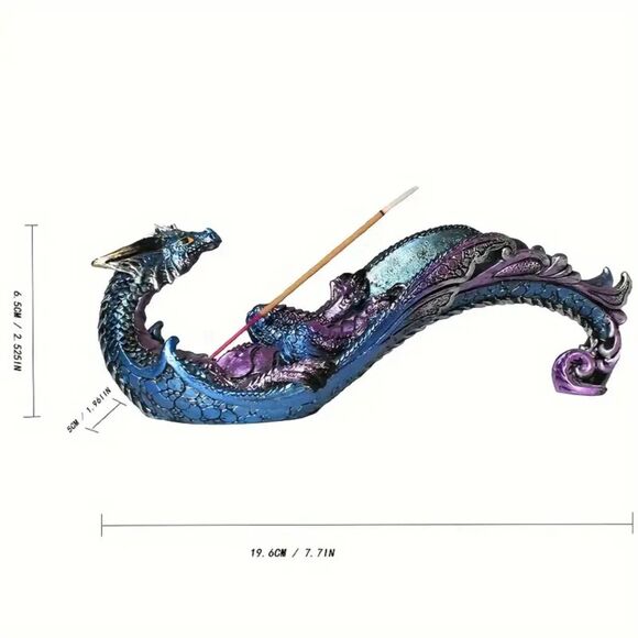 Beautiful Elegant Unique Blue and Purple Fantasy Dragon Incense Holder - Picture 4 of 4